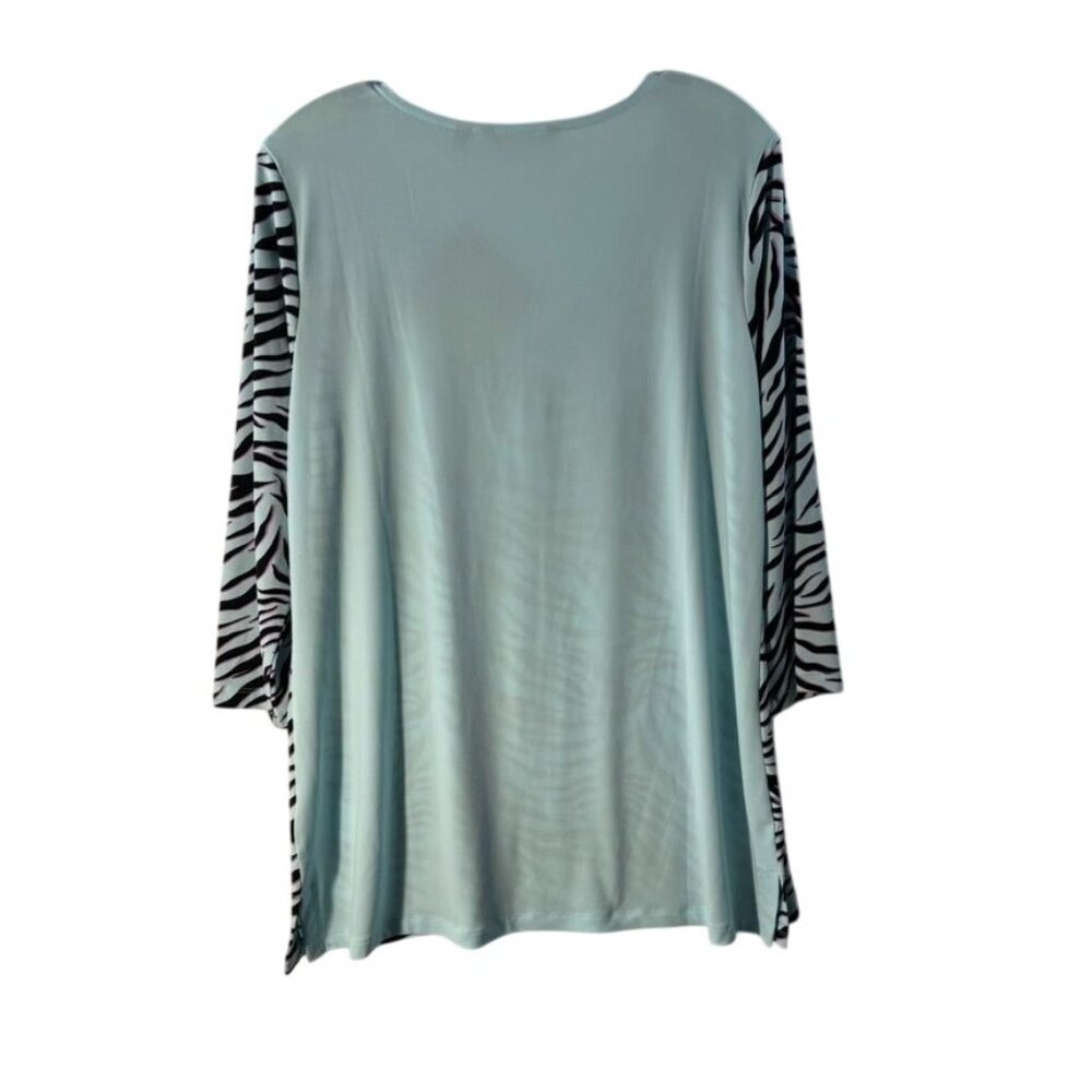 Iman Global Chic Zebra Print Top With V-Neck & 3/4 Sleeves Large - Picture 7 of 9